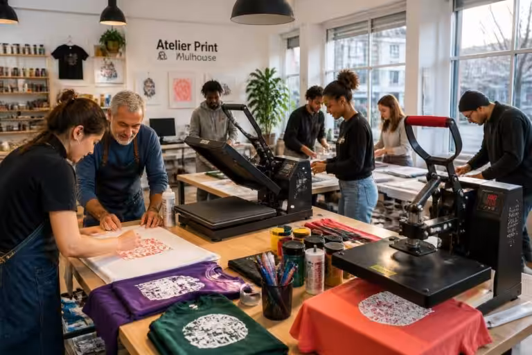 participez à notre atelier d'initiation à l'impression et au flocage à mulhouse pour découvrir les techniques créatives et personnaliser vos vêtements facilement.